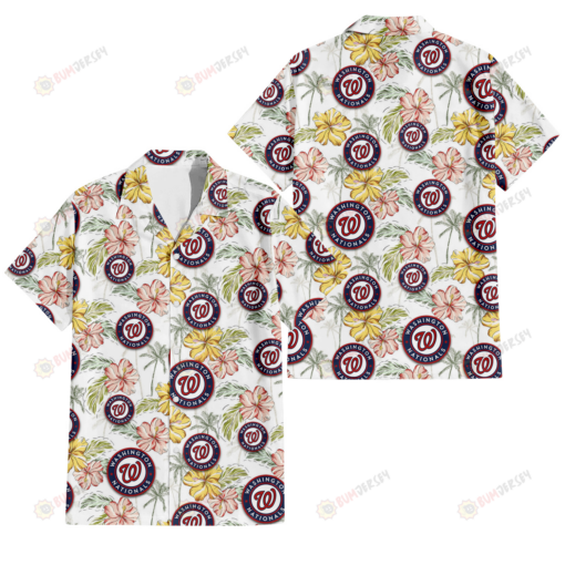 Washington Nationals Sketch Red Yellow Coconut Tree White Background 3D Hawaiian Shirt