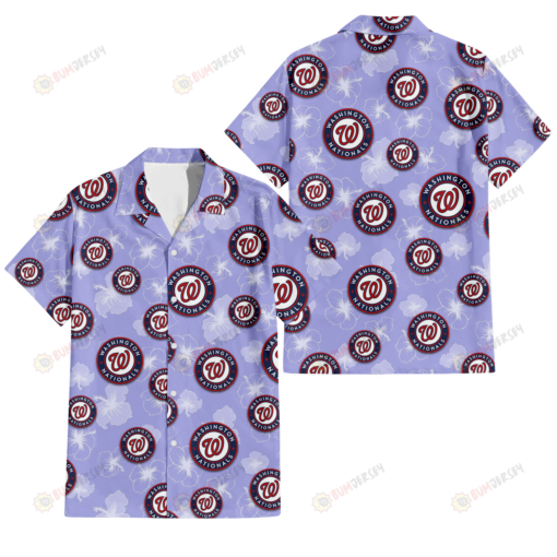 Washington Nationals Sketch White Hibiscus Violet Background 3D Hawaiian Shirt