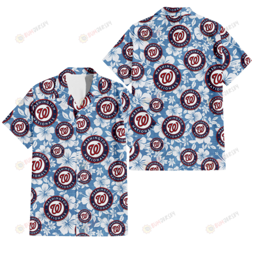 Washington Nationals White Hibiscus Light Blue Texture Background 3D Hawaiian Shirt