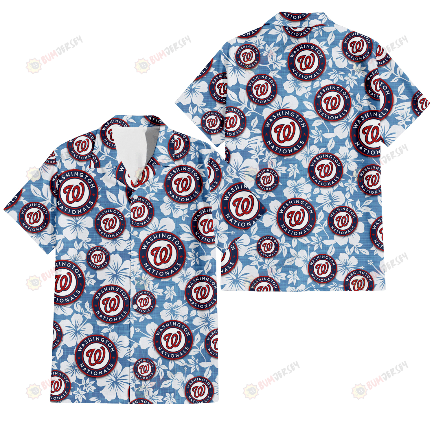 Washington Nationals White Hibiscus Light Blue Texture Background 3D Hawaiian Shirt