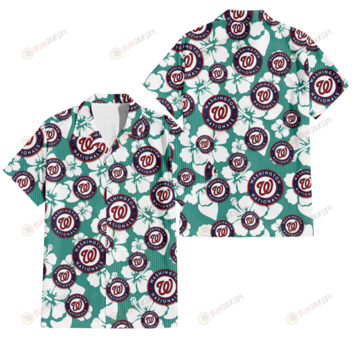 Washington Nationals White Hibiscus Turquoise Stripe Background 3D Hawaiian Shirt