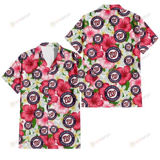 Washington Nationals White Porcelain Flower Pink Hibiscus White Background 3D Hawaiian Shirt