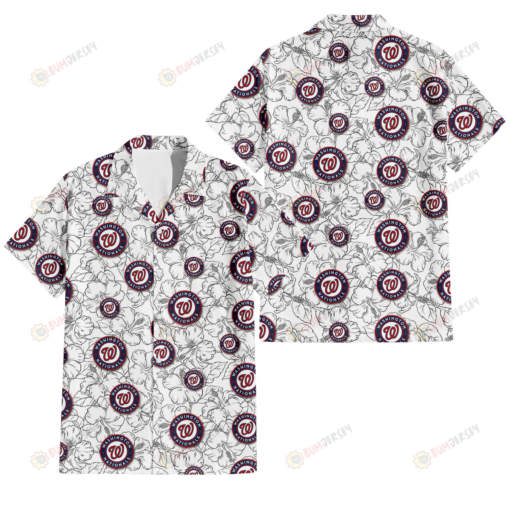 Washington Nationals White Sketch Hibiscus Pattern White Background 3D Hawaiian Shirt