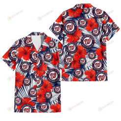 Washington Nationals White Tropical Leaf Red Hibiscus Navy Background 3D Hawaiian Shirt