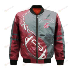 Washington State Cougars Bomber Jacket 3D Printed Flame Ball Pattern