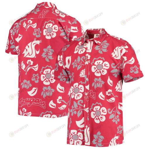 Washington State Cougars Crimson Floral Button-Up Hawaiian Shirt