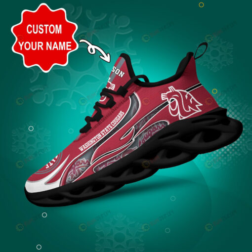 Washington State Cougars Logo Pattern Custom Name 3D Max Soul Sneaker Shoes