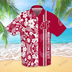 Washington State Floral & Leaf Pattern Curved Hawaiian Shirt In White & Red