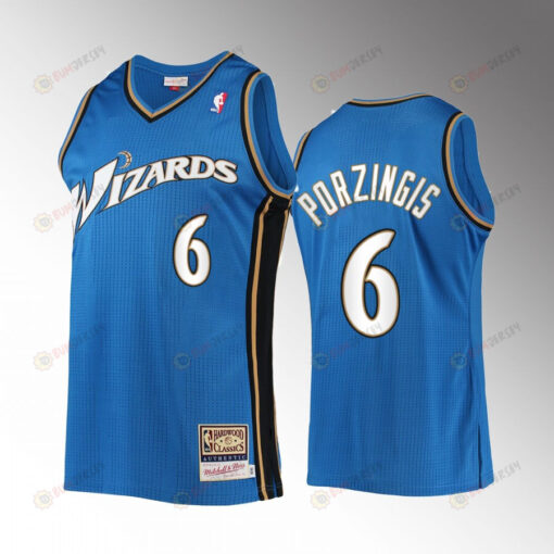 Washington Wizards Kristaps Porzingis 6 Blue Hardwood Classics Men Jersey