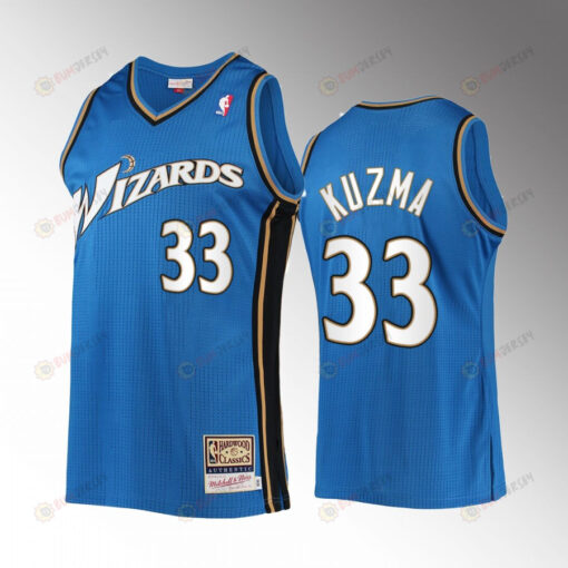 Washington Wizards Kyle Kuzma 33 Blue Hardwood Classics Men Jersey