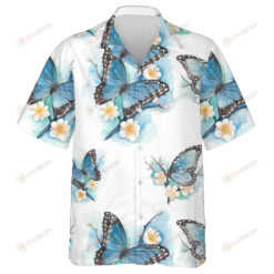Water Blue Butterfly On Plum Blossom Tree Branch Hawaiian Shirt