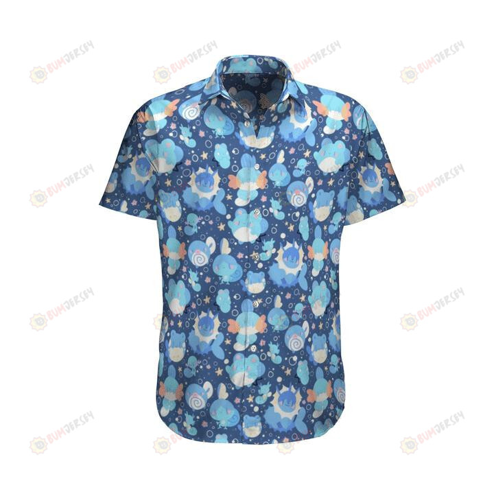 Water Type Pokemon Curved Hawaiian Shirt In Blue