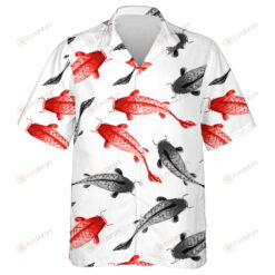 Watercolor Art Amazing Black And Red Koi Carps Design Hawaiian Shirt