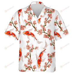 Watercolor Beautiful Koi Carps Fishes With Flower Branches Design Hawaiian Shirt