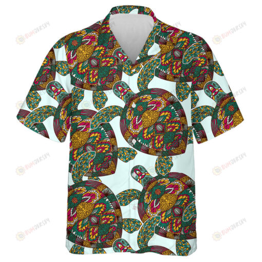 Watercolor Blue And Black Turtles On White Hawaiian Shirt