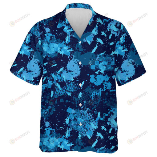 Watercolor Blue Splashes Ink Camouflage Pattern Hawaiian Shirt