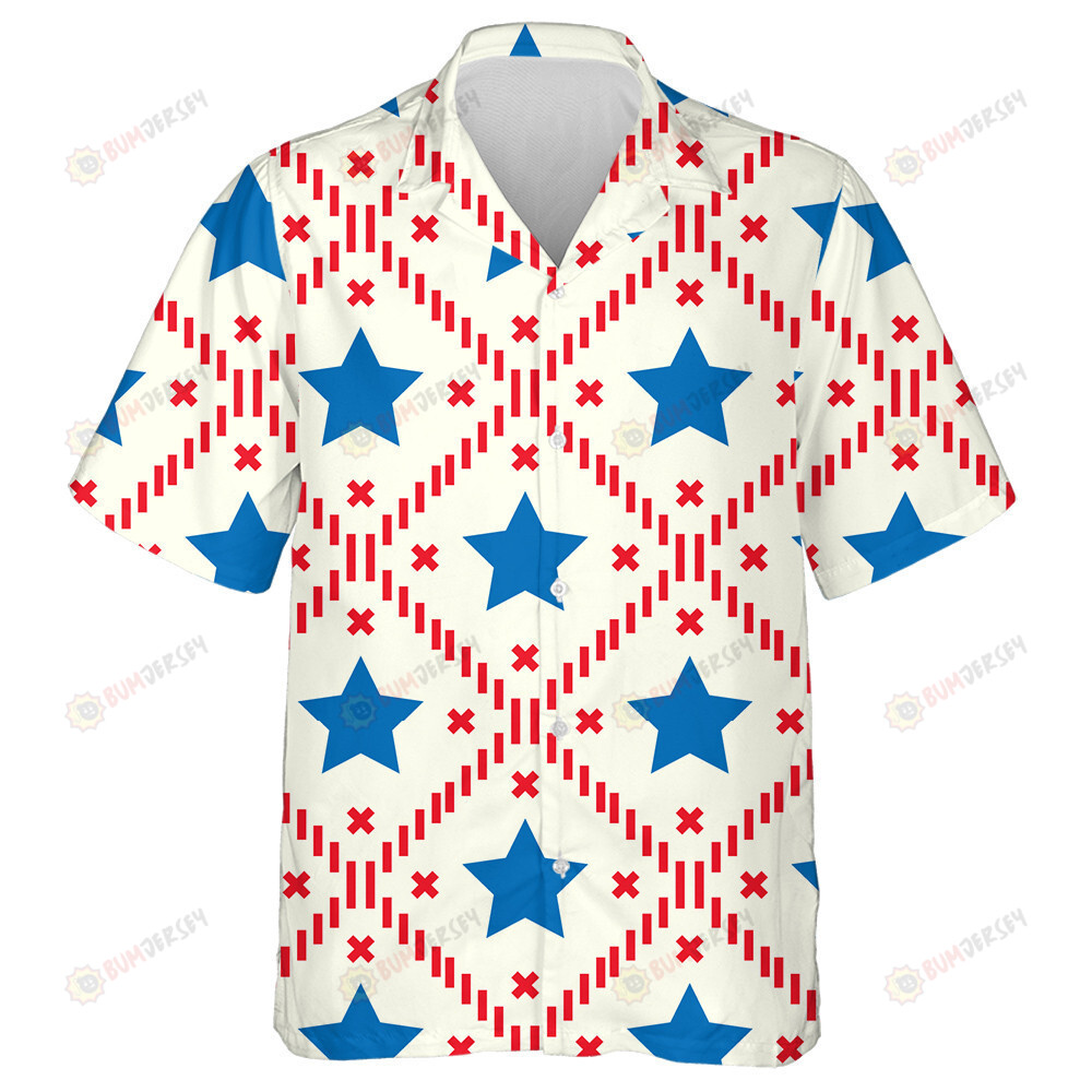 Watercolor Blue Star And Red Stripes Happy 4th Of July Hawaiian Shirt