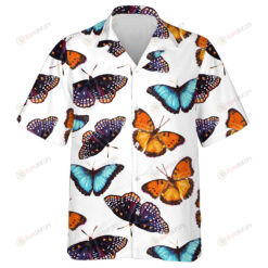 Watercolor Butterfly In Vintage Style On White Hawaiian Shirt