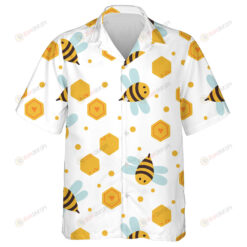 Watercolor Cartoon Bee Insects And Honeycombs Hawaiian Shirt