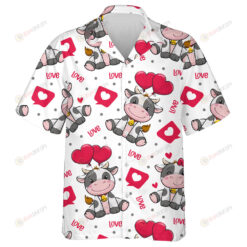 Watercolor Cartoon Cow And Heart Flower Hawaiian Shirt