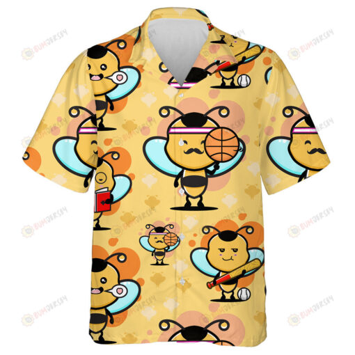 Watercolor Cute Bee Play Baseball And Basketball Hawaiian Shirt