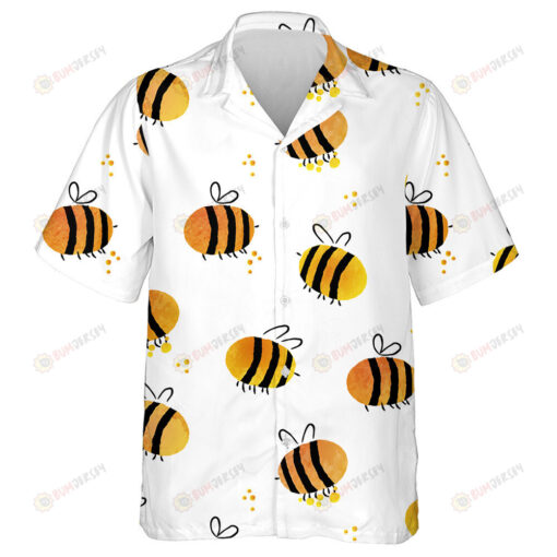 Watercolor Doodle Summer With Abstract Bumblebee Hawaiian Shirt