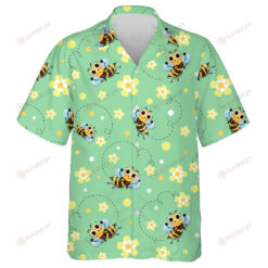 Watercolor Honey Bees Fly In A Flower Meadow Hawaiian Shirt