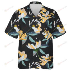 Watercolor Impressive Yellow Flowe Branch On Black Design Hawaiian Shirt