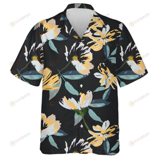 Watercolor Impressive Yellow Flowe Branch On Black Design Hawaiian Shirt