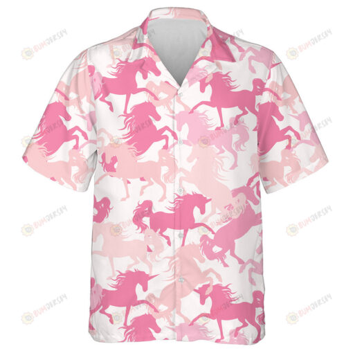 Watercolor Light Pink Camo Girly Unicorn Horse Pattern Hawaiian Shirt