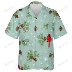 Watercolor Little Red Cardinal Bird And Pine Hawaiian Shirt