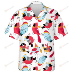 Watercolor Little Red Cardinal Christmas Birds In Hats Hawaiian Shirt