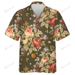 Watercolor Orange Rose Branch Colorful Flower Garden Pattern Hawaiian Shirt