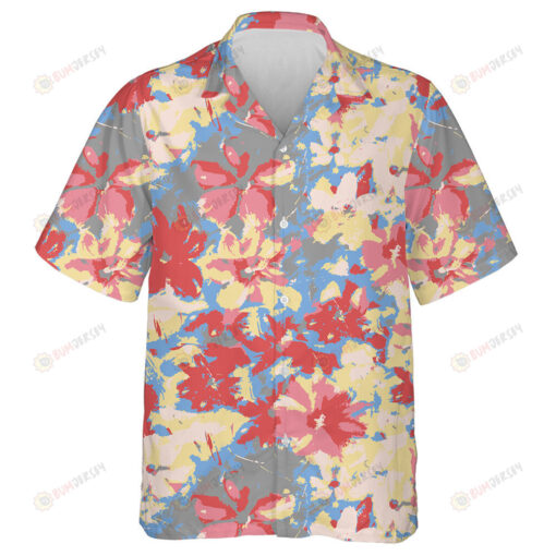 Watercolor Painting Multicolored Floral Camo Military Background Hawaiian Shirt