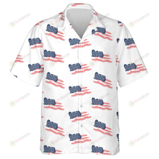 Watercolor Painting Patriotic Flag Of USA On White Background Hawaiian Shirt