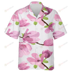 Watercolor Pattern Of Beautiful Purple Magnolia Flower Branch Art Hawaiian Shirt