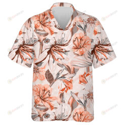 Watercolor Pattern Of Coral And Cream Flowers Leaves Branches Hawaiian Shirt