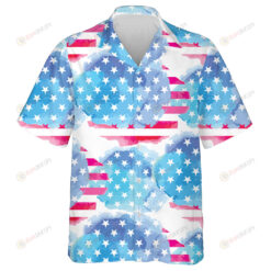 Watercolor Red And Blue Brush American Flag Pattern Hawaiian Shirt