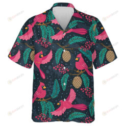 Watercolor Red Cardinal And Pinecones Winter Theme Hawaiian Shirt