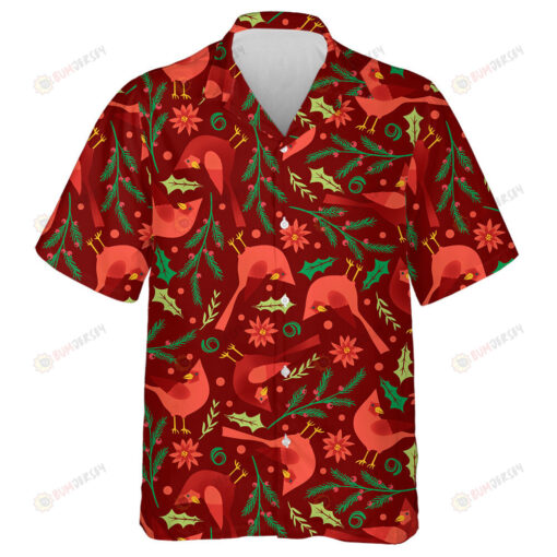 Watercolor Red Cardinal And Poinsettias Ditsy Hawaiian Shirt