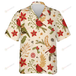 Watercolor Red Cardinal And Poinsettias Traditional Symbols Hawaiian Shirt