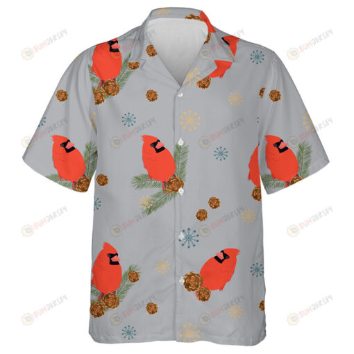 Watercolor Red Cardinal On Spruce Branch Hawaiian Shirt