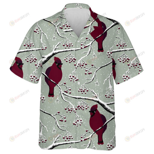 Watercolor Red Cardinal On Tree Winter Hawaiian Shirt