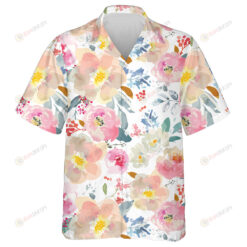 Watercolor Romantic Floral Pattern On White Background Design Hawaiian Shirt