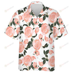 Watercolor Shabby Chic Pink Rose On White Background Hawaiian Shirt