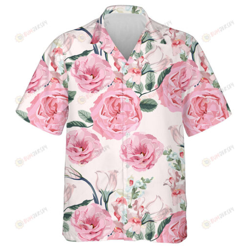 Watercolor Style Pink Roses And Many Kind Of Blooming Flowers Hawaiian Shirt