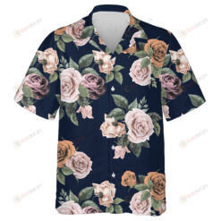 Watercolor Vintage Multicolor Rose Bouquet On Dark Blue Design Hawaiian Shirt