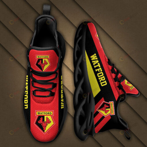 Watford Logo Black Yellow Stripe Pattern 3D Max Soul Sneaker Shoes In Red