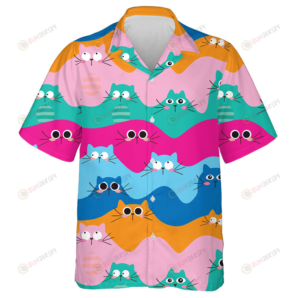 Wave With Cat In Colorful Background Hawaiian Shirt