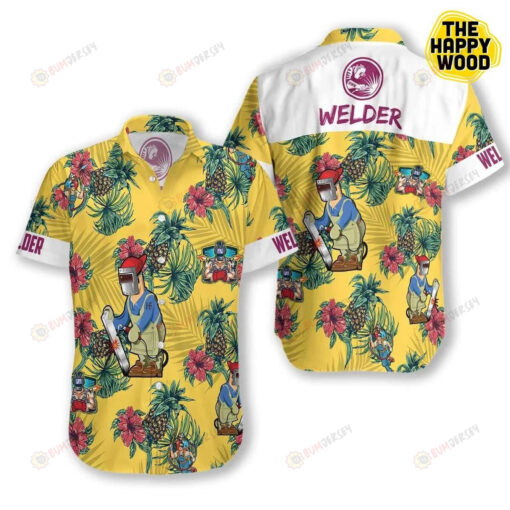 Welder Pineapple Seamless Pattern Curved Hawaiian Shirt